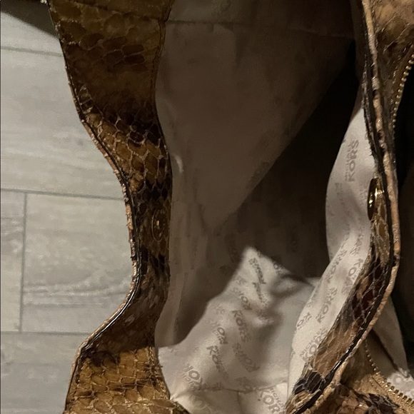 Michael Kors Tan and Brown Snake Print Hobo Bag - Picture 6 of 14
